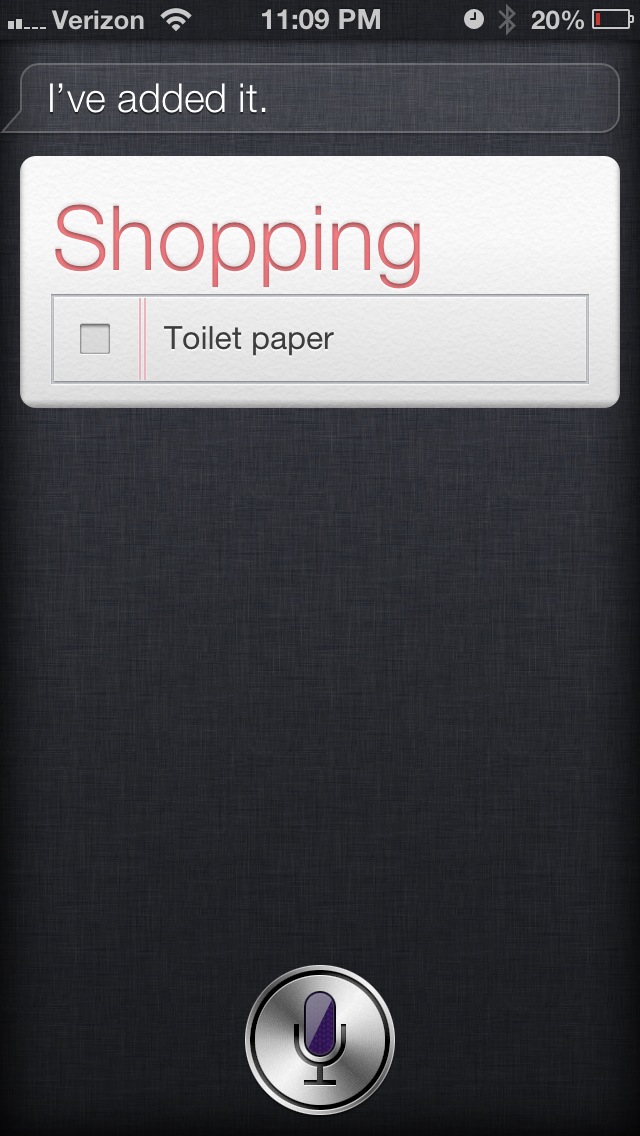 Screenshot of item added to shopping list.