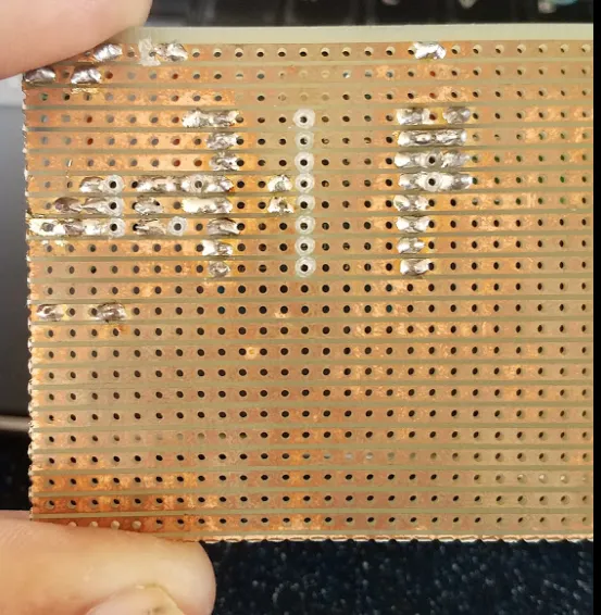 Solder side of stripboard